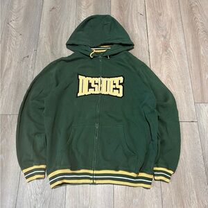 Vintage Baggy Y2K Skater DC Shoes Green Zip Up Sweater Size XL Center Logo